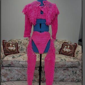 Mia Maples pink crochet chaps set